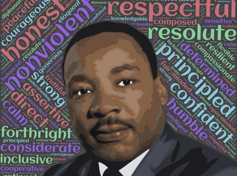 Martin Luther King Jr. on word cloud background