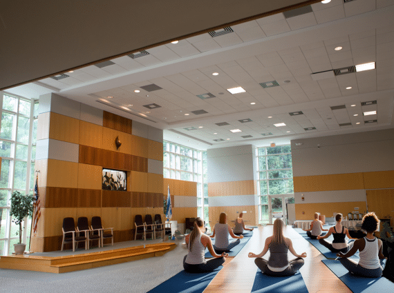 AI generated image of women on yoga mats in sanctuary of JBSC