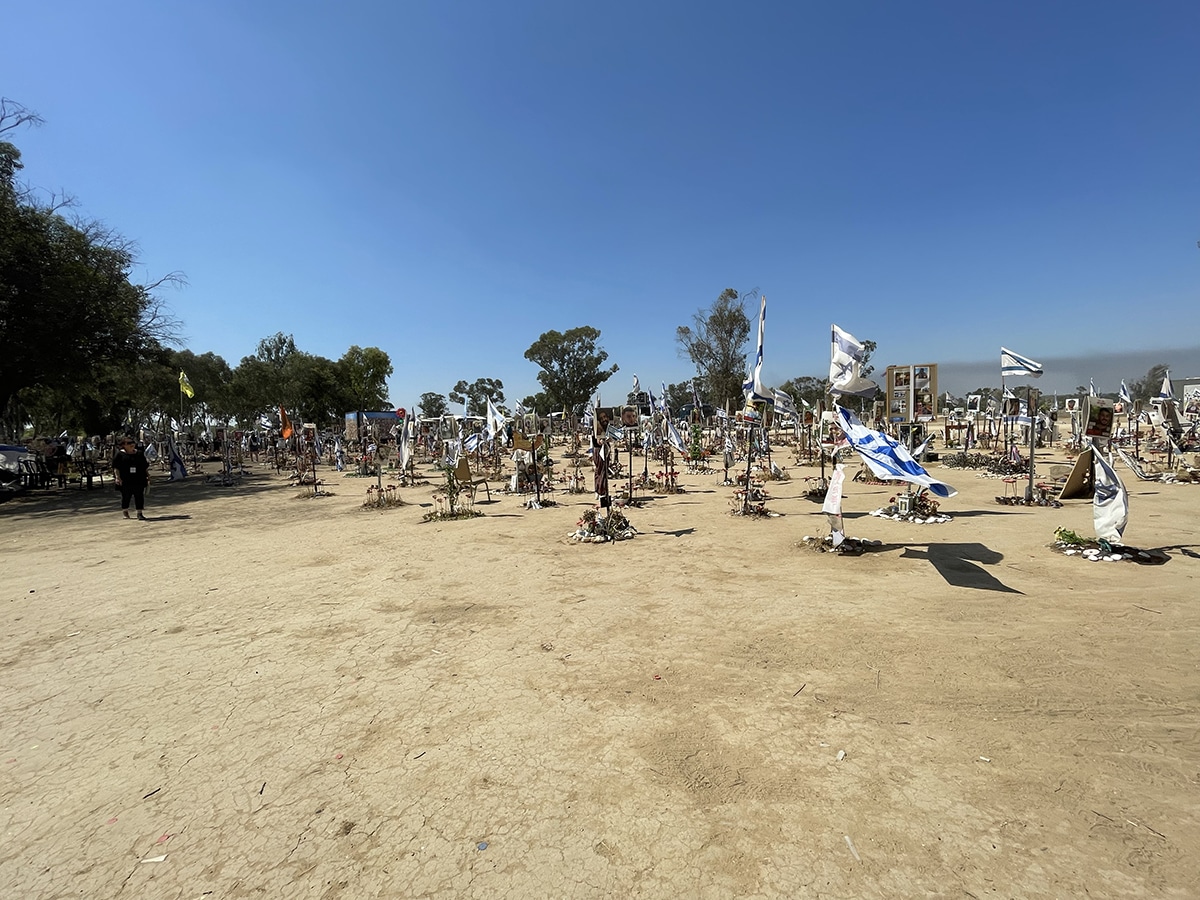 Flag and picture of a murdered Israeli (everywhere someone was killed throughout the site, they put a flag and picture of the person)