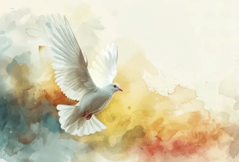 Dove flying over watercolor background