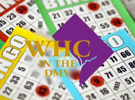 whc in the dmv logo over colorful bingo cards