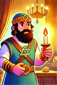 comic book image of Judah Maccabee holding a candle